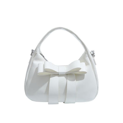 Chain Strap Plain Bow Accent Faux Leather Crossbody Bag