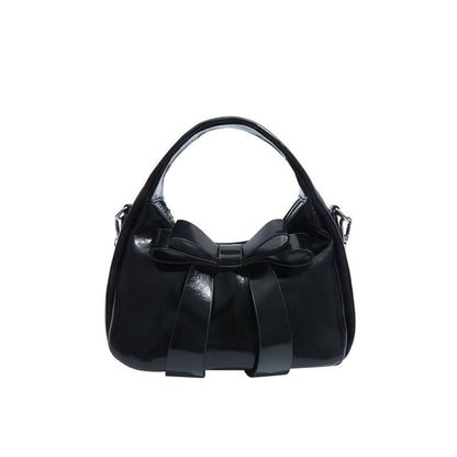 Chain Strap Plain Bow Accent Faux Leather Crossbody Bag