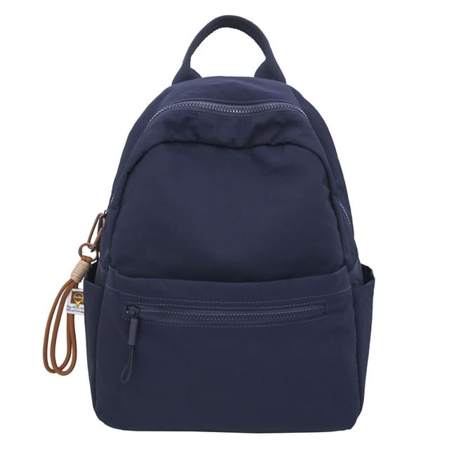Set: Plain Nylon Laptop Backpack + Bag Charm