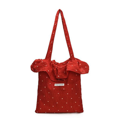 Floral Embroidered Ruffle Trim Tote Bag