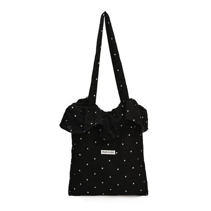 Floral Embroidered Ruffle Trim Tote Bag