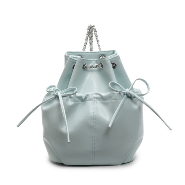 Plain Drawstring Faux Leather Backpack