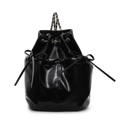 Plain Drawstring Faux Leather Backpack