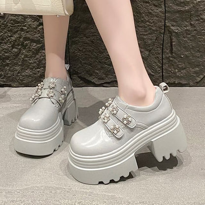 Platform Embellished Faux Leather Shoes