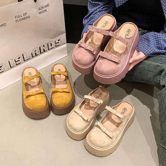 Platform Plain Bow Accent Mary Jane Mules