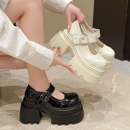 Platform Plain Patent Leather Mary Jane Shoes