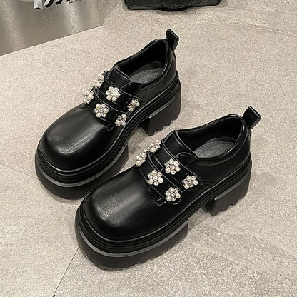 Platform Embellished Faux Leather Shoes
