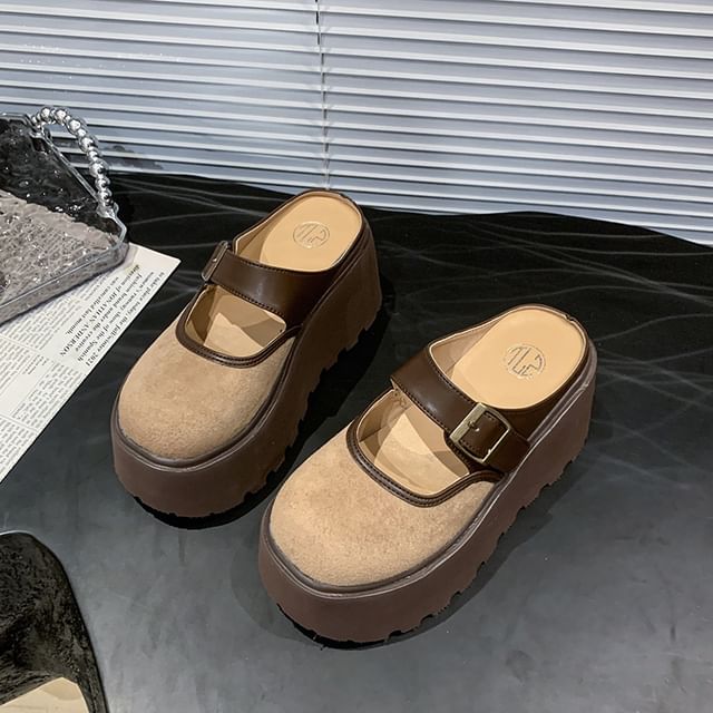 Platform Two Tone Buckled Mary Jane Mules