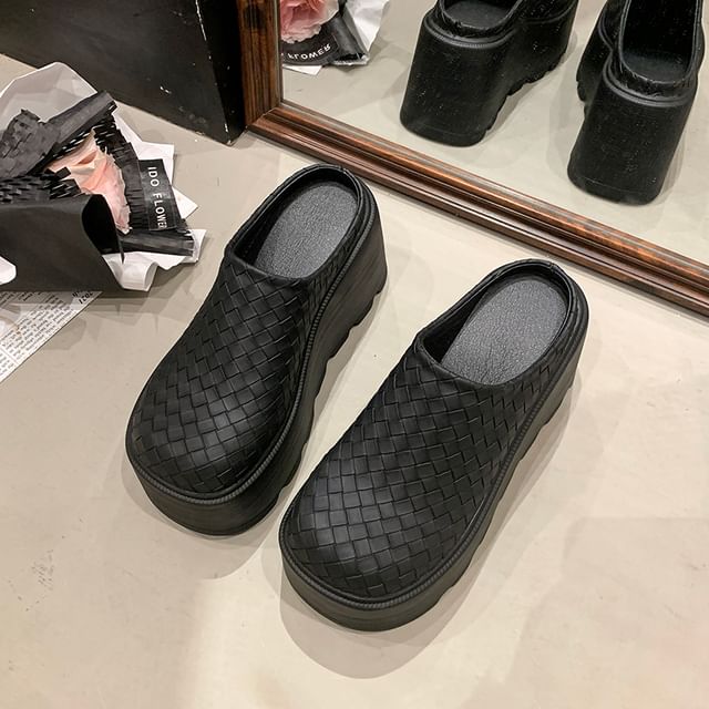 Platform Plain Faux Leather Mules