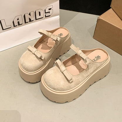 Platform Plain Bow Accent Mary Jane Mules