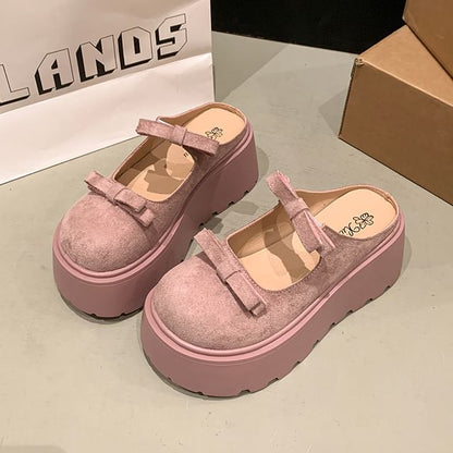 Platform Plain Bow Accent Mary Jane Mules