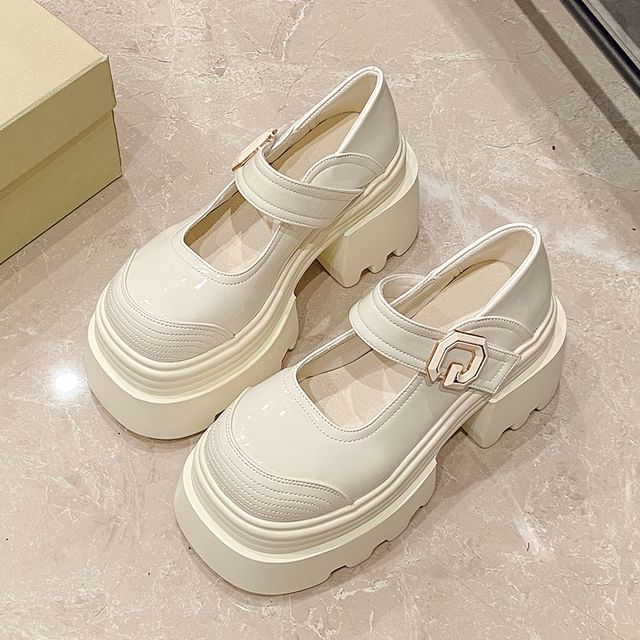 Platform Plain Patent Leather Mary Jane Shoes