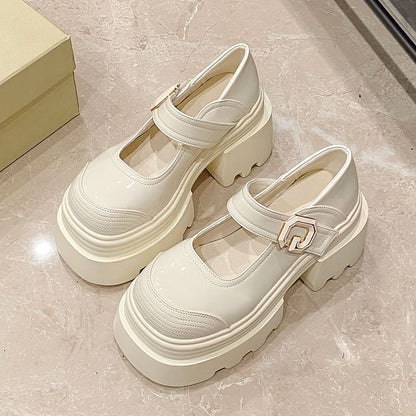 Platform Plain Patent Leather Mary Jane Shoes
