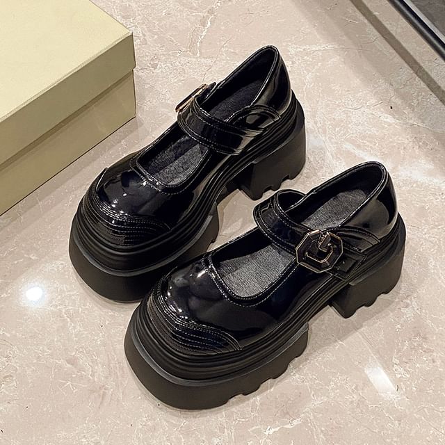 Platform Plain Patent Leather Mary Jane Shoes