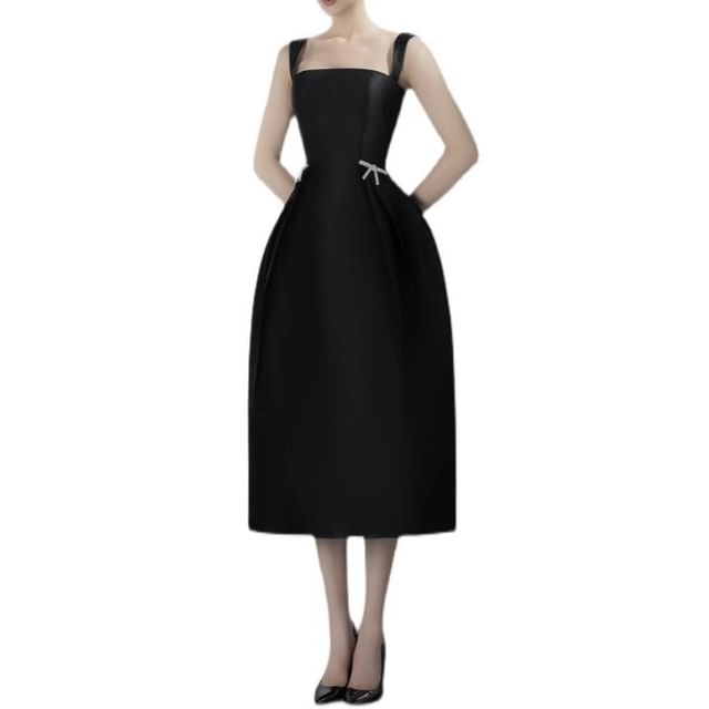 Sleeveless Square Neck Plain Midi A-Line Wedding Dress