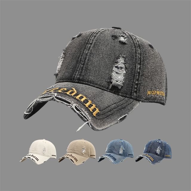 Embroidered Letter Distressed Washed Cap