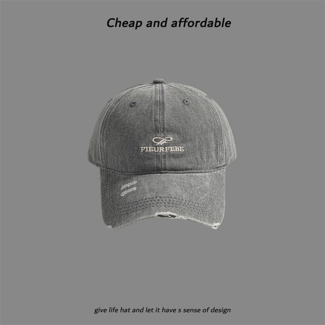 Embroidered Distressed Cap Letter Washed