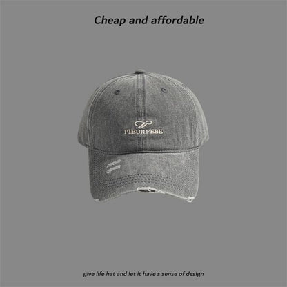 Embroidered Distressed Cap Letter Washed