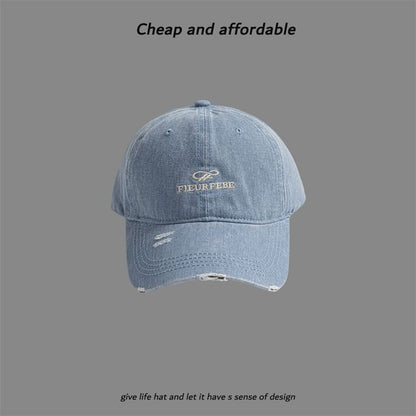 Embroidered Distressed Cap Letter Washed