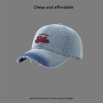 Embroidered Letter Distressed Cap Washed