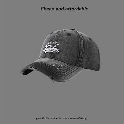 Embroidered Letter Distressed Cap Washed