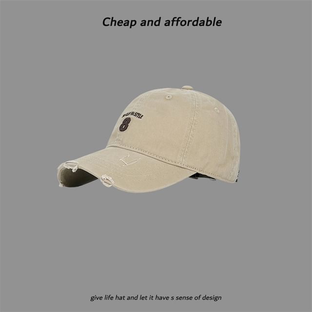 Washed Number Cap Distressed Embroidered