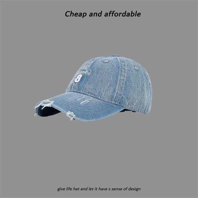 Washed Number Cap Distressed Embroidered