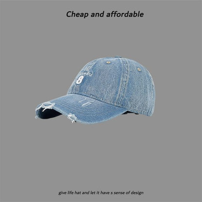 Washed Number Cap Distressed Embroidered
