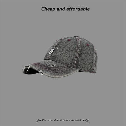 Washed Number Cap Distressed Embroidered