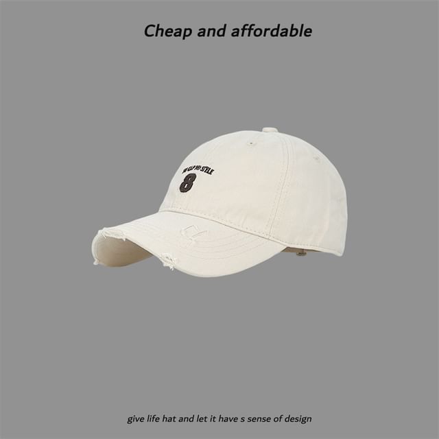 Washed Number Cap Distressed Embroidered
