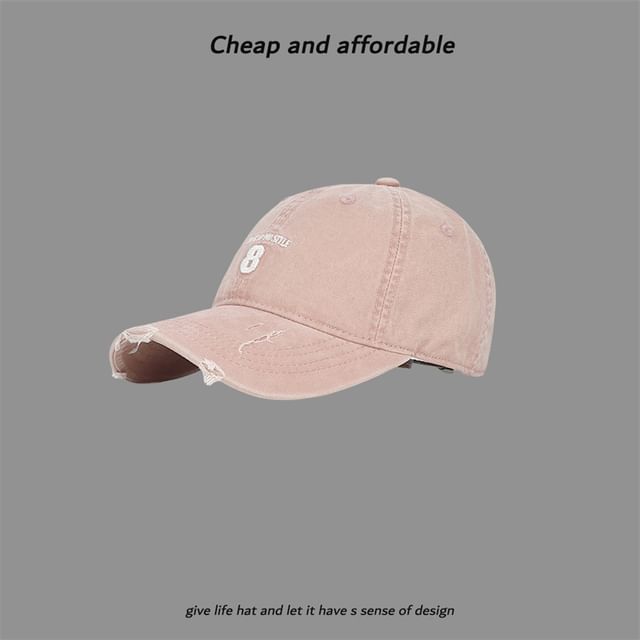 Washed Number Cap Distressed Embroidered