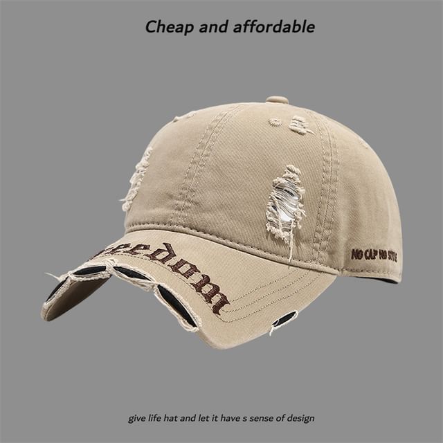 Embroidered Letter Distressed Washed Cap