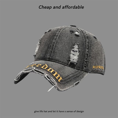 Embroidered Letter Distressed Washed Cap