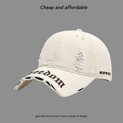 Embroidered Letter Distressed Washed Cap