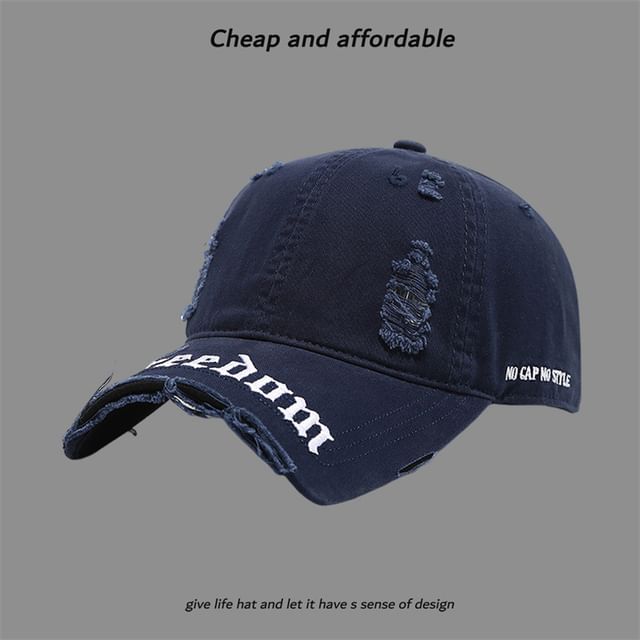 Embroidered Letter Distressed Washed Cap
