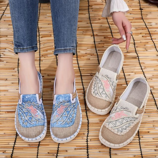 Platform Embroidered Panel Slip Ons