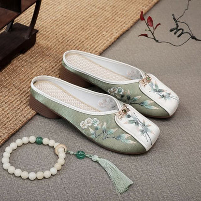 Floral Embroidered Panel Mules