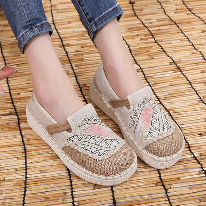Platform Embroidered Panel Slip Ons