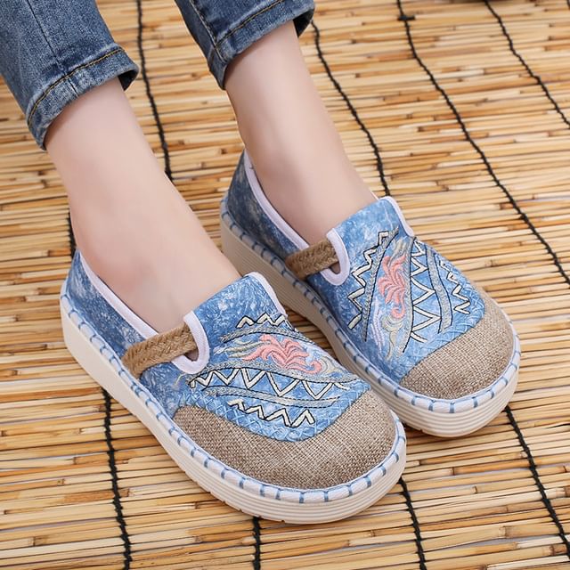 Platform Embroidered Panel Slip Ons