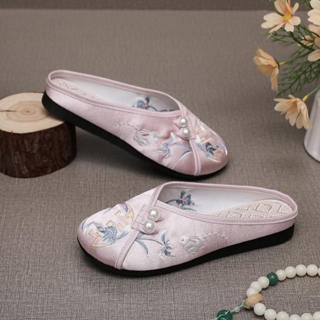 Embroidered Beaded Mules