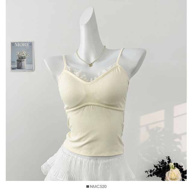 V-Neck Camisole - Lace Trim Padded 6 Colors