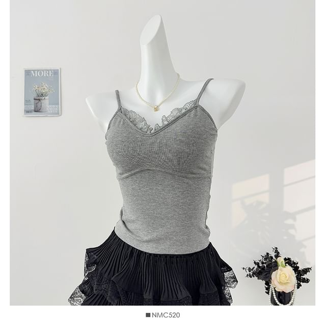 V-Neck Camisole - Lace Trim Padded 6 Colors