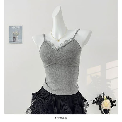 V-Neck Camisole - Lace Trim Padded 6 Colors
