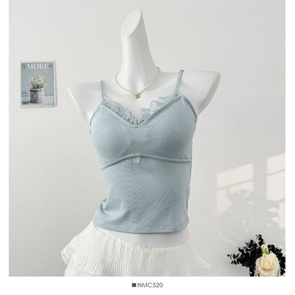 V-Neck Camisole - Lace Trim Padded 6 Colors