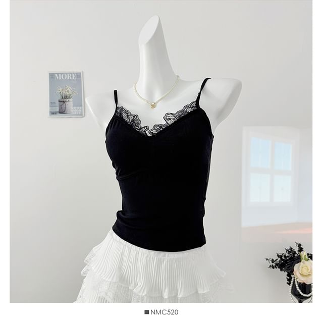 V-Neck Camisole - Lace Trim Padded 6 Colors