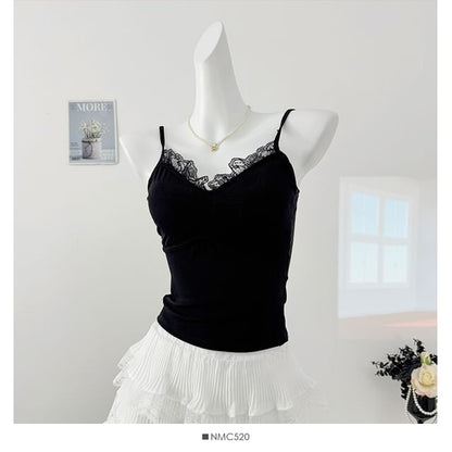 V-Neck Camisole - Lace Trim Padded 6 Colors