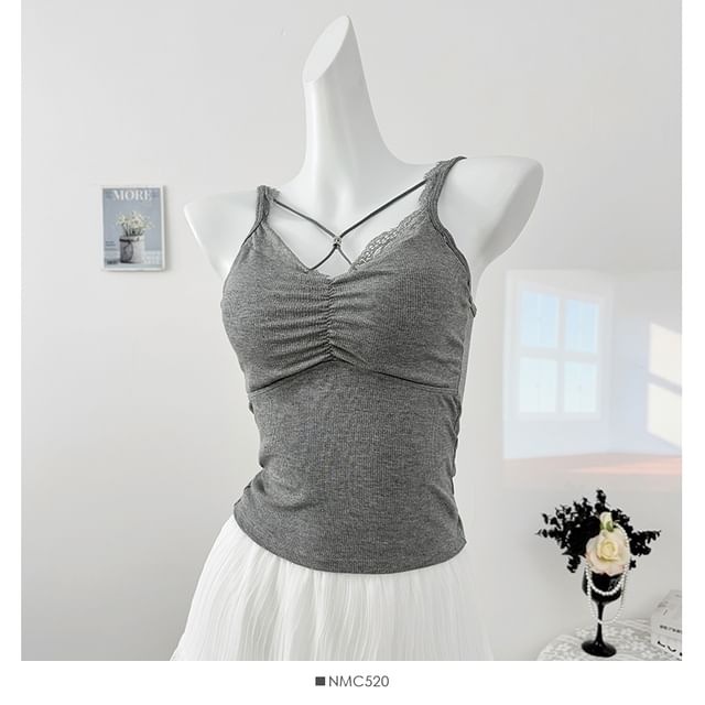 Padded Camisole - Lace Trim V-Neck 5 Colors