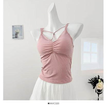Padded Camisole - Lace Trim V-Neck 5 Colors
