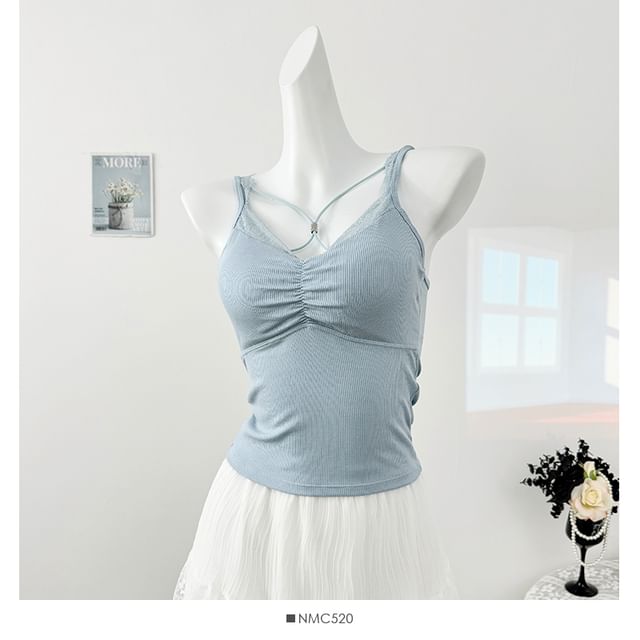 Padded Camisole - Lace Trim V-Neck 5 Colors