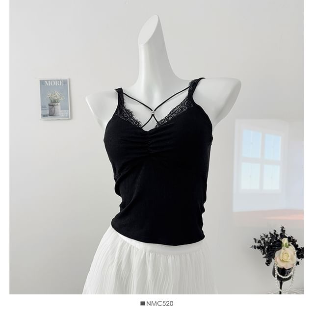 Padded Camisole - Lace Trim V-Neck 5 Colors